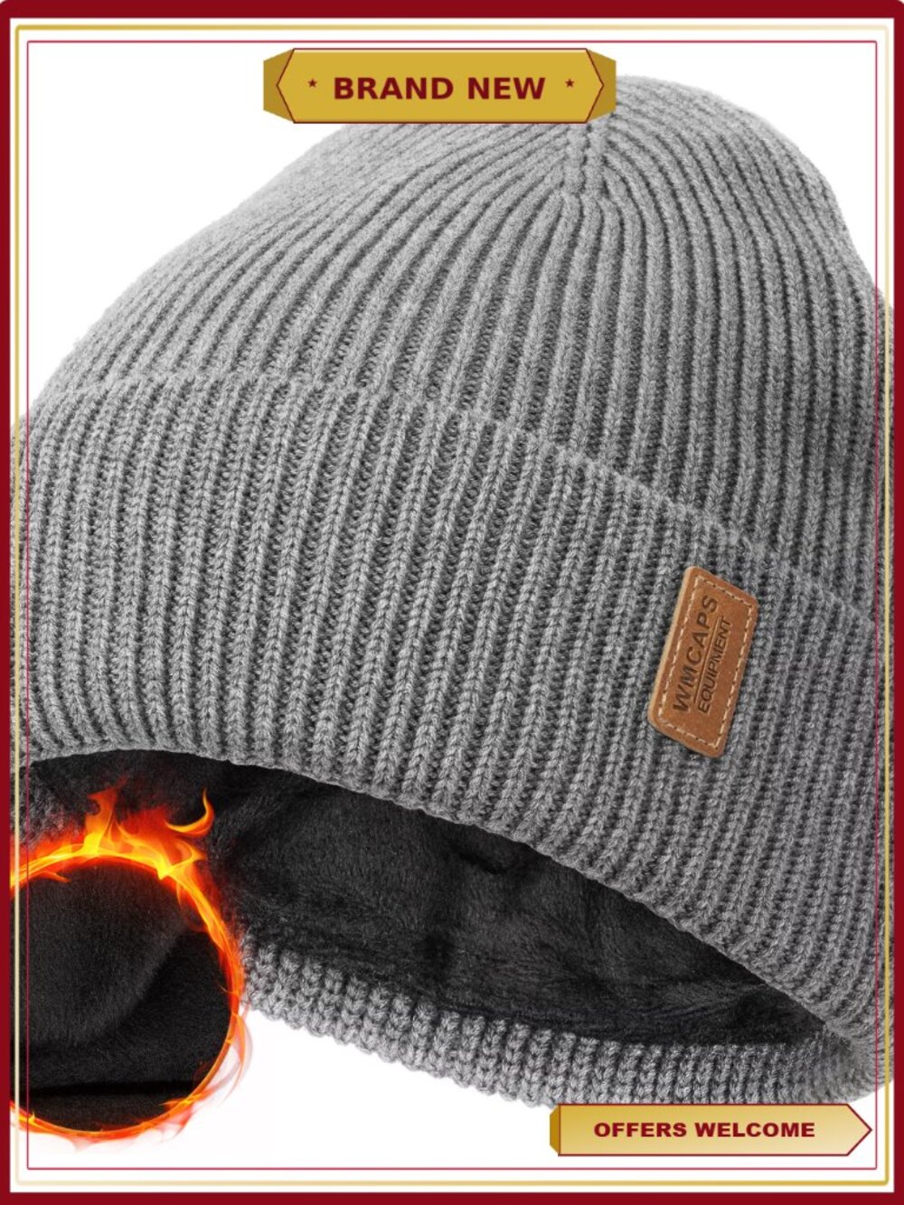 Wool Blend Fleece Lined Knit Beanie Thermal Winter Hat